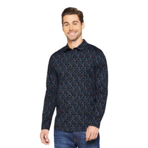 ARTEFACT Stockholm Stretch Poplin Shirt in Black Floral Print Men's Slim Medium